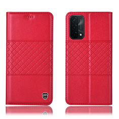 Leather Case Stands Flip Cover Holder H07P for Oppo A54 5G Red