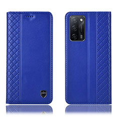 Leather Case Stands Flip Cover Holder H07P for Oppo A55 5G Blue