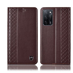 Leather Case Stands Flip Cover Holder H07P for Oppo A55 5G Brown