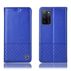 Leather Case Stands Flip Cover Holder H07P for Oppo A55S 5G Blue