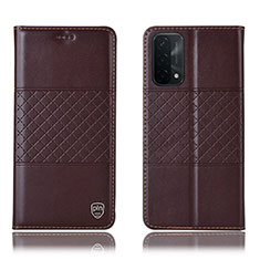 Leather Case Stands Flip Cover Holder H07P for Oppo A74 5G Brown