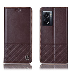 Leather Case Stands Flip Cover Holder H07P for Oppo A77 5G Brown