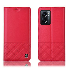 Leather Case Stands Flip Cover Holder H07P for Oppo A77 5G Red