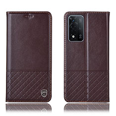 Leather Case Stands Flip Cover Holder H07P for Oppo A93s 5G Brown