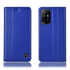 Leather Case Stands Flip Cover Holder H07P for Oppo A95 5G Blue