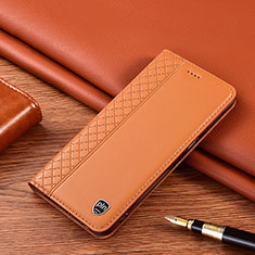 Leather Case Stands Flip Cover Holder H07P for Oppo A96 4G Orange