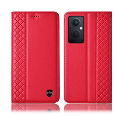 Leather Case Stands Flip Cover Holder H07P for Oppo A96 5G Red