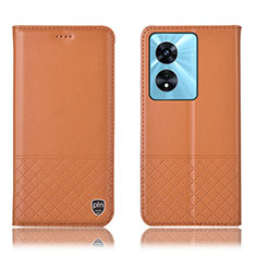 Leather Case Stands Flip Cover Holder H07P for Oppo A98 5G Orange