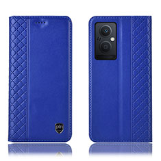 Leather Case Stands Flip Cover Holder H07P for Oppo F21 Pro 5G Blue