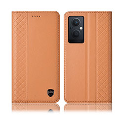 Leather Case Stands Flip Cover Holder H07P for Oppo F21 Pro 5G Orange