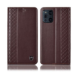 Leather Case Stands Flip Cover Holder H07P for Oppo Find X3 Pro 5G Brown