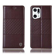 Leather Case Stands Flip Cover Holder H07P for Oppo Find X5 5G Brown