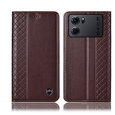 Leather Case Stands Flip Cover Holder H07P for Oppo K10 5G Brown