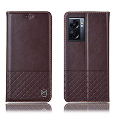 Leather Case Stands Flip Cover Holder H07P for Oppo K10 5G India Brown