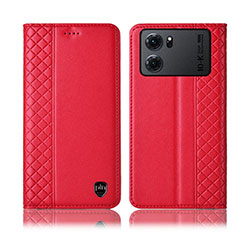 Leather Case Stands Flip Cover Holder H07P for Oppo K10 5G Red