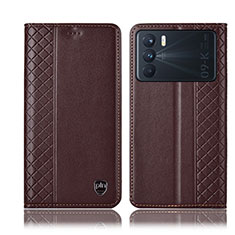 Leather Case Stands Flip Cover Holder H07P for Oppo K9 Pro 5G Brown