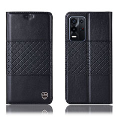 Leather Case Stands Flip Cover Holder H07P for Oppo K9X 5G Black