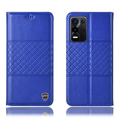 Leather Case Stands Flip Cover Holder H07P for Oppo K9X 5G Blue