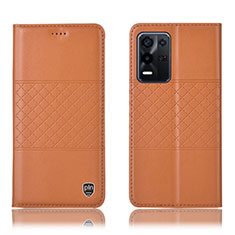 Leather Case Stands Flip Cover Holder H07P for Oppo K9X 5G Orange