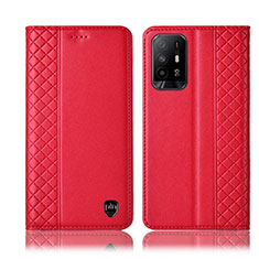 Leather Case Stands Flip Cover Holder H07P for Oppo Reno5 Z 5G Red