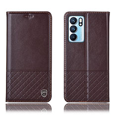 Leather Case Stands Flip Cover Holder H07P for Oppo Reno6 5G Brown