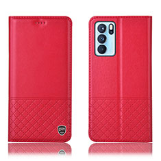 Leather Case Stands Flip Cover Holder H07P for Oppo Reno6 Pro 5G India Red