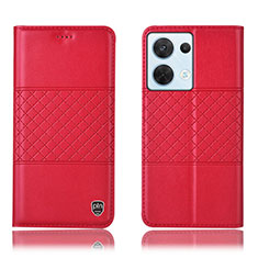 Leather Case Stands Flip Cover Holder H07P for Oppo Reno9 Pro 5G Red