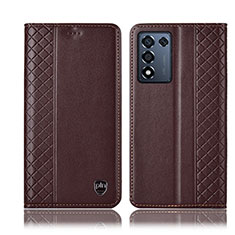 Leather Case Stands Flip Cover Holder H07P for Realme Q3t 5G Brown