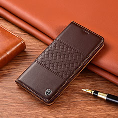 Leather Case Stands Flip Cover Holder H07P for Samsung Galaxy F22 4G Brown