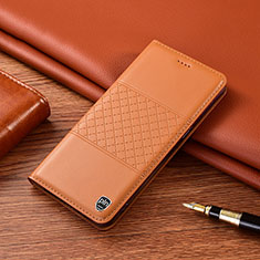 Leather Case Stands Flip Cover Holder H07P for Samsung Galaxy M01s Orange