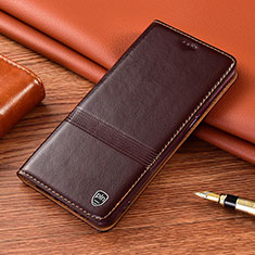 Leather Case Stands Flip Cover Holder H07P for Samsung Galaxy S21 Ultra 5G Brown