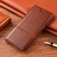 Leather Case Stands Flip Cover Holder H07P for Samsung Galaxy S24 5G Light Brown