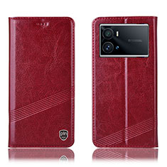 Leather Case Stands Flip Cover Holder H07P for Vivo iQOO 9 Pro 5G Red