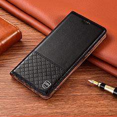 Leather Case Stands Flip Cover Holder H07P for Vivo V27e 5G Black