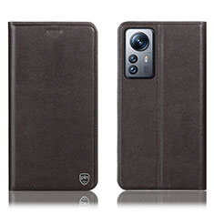 Leather Case Stands Flip Cover Holder H07P for Xiaomi Mi 12X 5G Brown