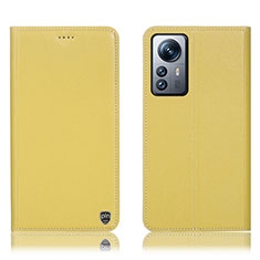 Leather Case Stands Flip Cover Holder H07P for Xiaomi Mi 12X 5G Yellow