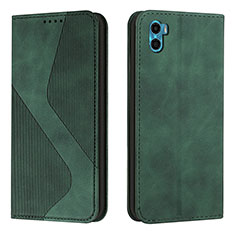 Leather Case Stands Flip Cover Holder H07X for Motorola Moto E32 India Green