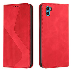 Leather Case Stands Flip Cover Holder H07X for Motorola Moto E32 India Red