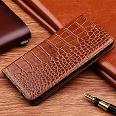 Leather Case Stands Flip Cover Holder H08P for Huawei Nova 8i Light Brown