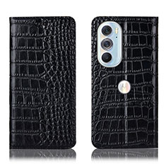 Leather Case Stands Flip Cover Holder H08P for Motorola Moto Edge Plus (2022) 5G Black