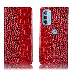 Leather Case Stands Flip Cover Holder H08P for Motorola Moto G31 Red