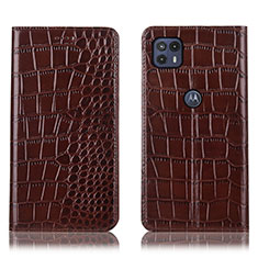 Leather Case Stands Flip Cover Holder H08P for Motorola Moto G50 5G Brown