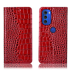 Leather Case Stands Flip Cover Holder H08P for Motorola Moto G51 5G Red