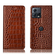 Leather Case Stands Flip Cover Holder H08P for Motorola Moto S30 Pro 5G Light Brown