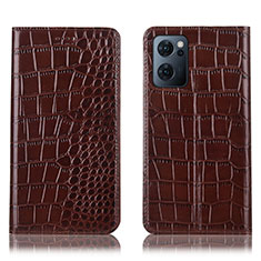 Leather Case Stands Flip Cover Holder H08P for OnePlus Nord CE 2 5G Brown