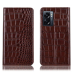 Leather Case Stands Flip Cover Holder H08P for OnePlus Nord N300 5G Brown