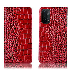 Leather Case Stands Flip Cover Holder H08P for Oppo A54 5G Red