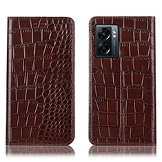 Leather Case Stands Flip Cover Holder H08P for Oppo A77 5G Brown