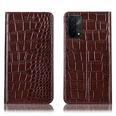 Leather Case Stands Flip Cover Holder H08P for Oppo A93 5G Brown