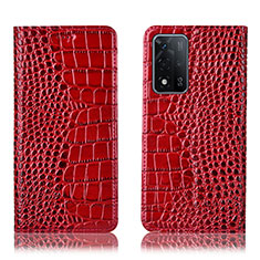 Leather Case Stands Flip Cover Holder H08P for Oppo A93s 5G Red